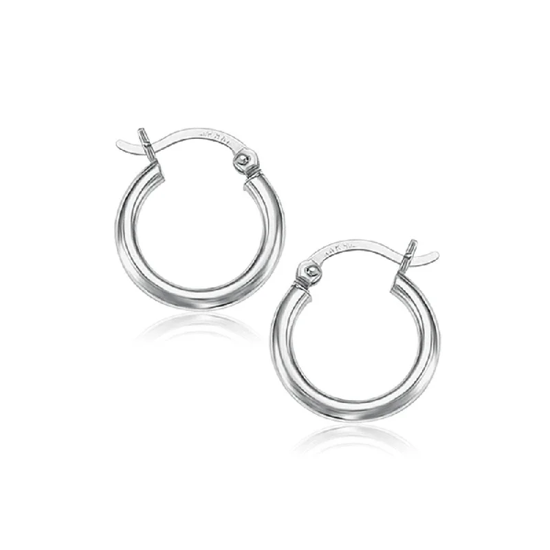 10k White Gold Polished Hoop Earrings (15 mm) Diameter