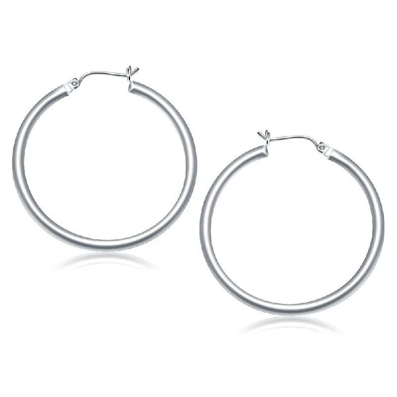 10k White Gold Polished Hoop Earrings (40 mm)