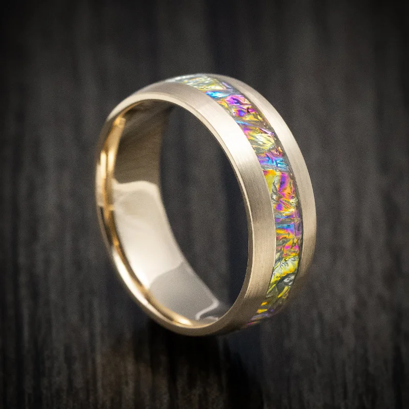 14K Gold and Dichrolam Inlay Men's Ring Custom Made Band