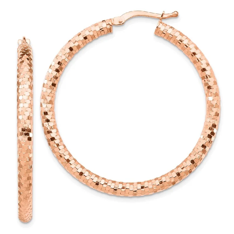 14k Rose Gold Diamond-cut Hoop Earrings (L-39.45 mm, W-30 mm)