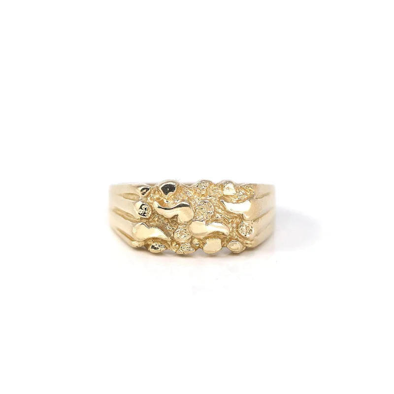 14k Solid Yellow Gold Nugget Men's Band Ring