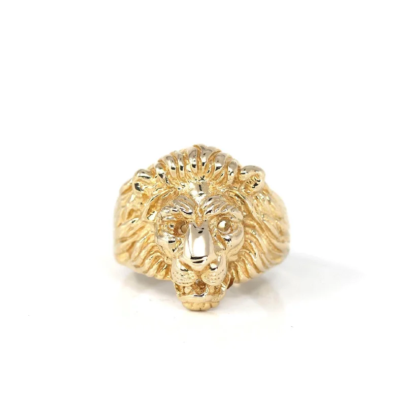 14k Solid Yellow Gold Nugget Men's Lion Band Ring