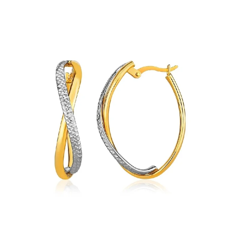 14k Two-Tone Gold Twisted Style Multi-Textured Hoop Earrings