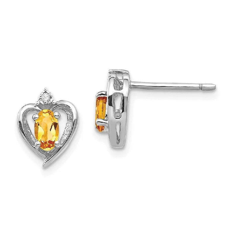 14k White Gold Citrine Diamond Stud Earrings (L-17 mm, W-10 mm)