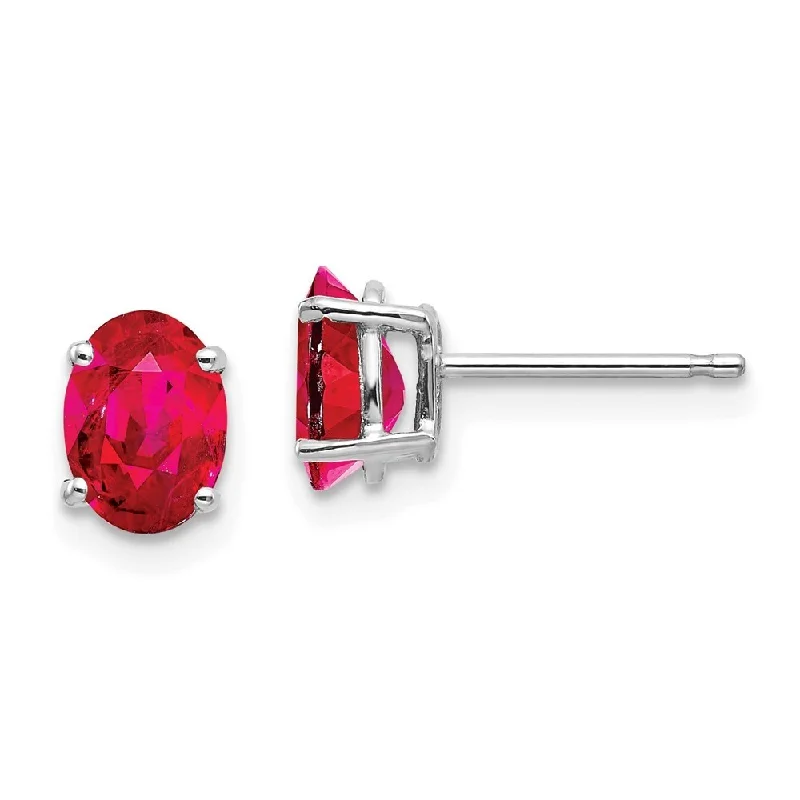 14k White Gold Ruby Stud Earrings (L-7 mm, W-5 mm)