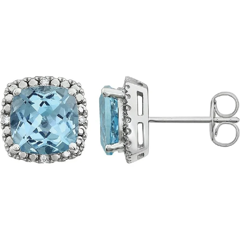 14k White Gold Sky Blue Topaz & .06 CTW Diamond Stud Earring for Women