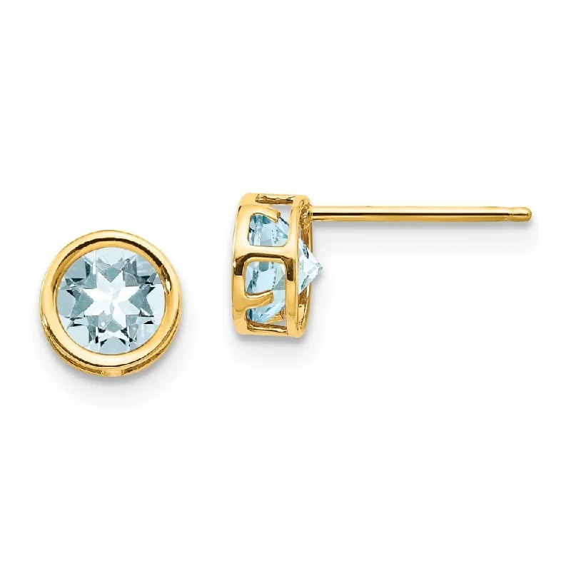 14k Yellow Gold Bezel Gemstone Stud Earrings (L-5 mm, W-5 mm)