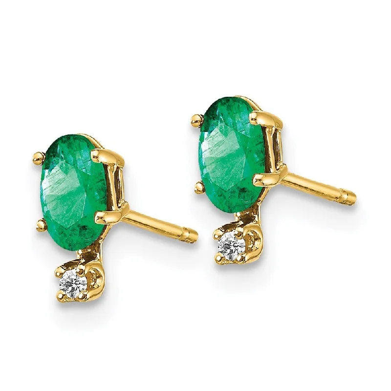 14k Yellow Gold Diamond And Gemstone Stud Earring (L-7 mm, W-3 mm)