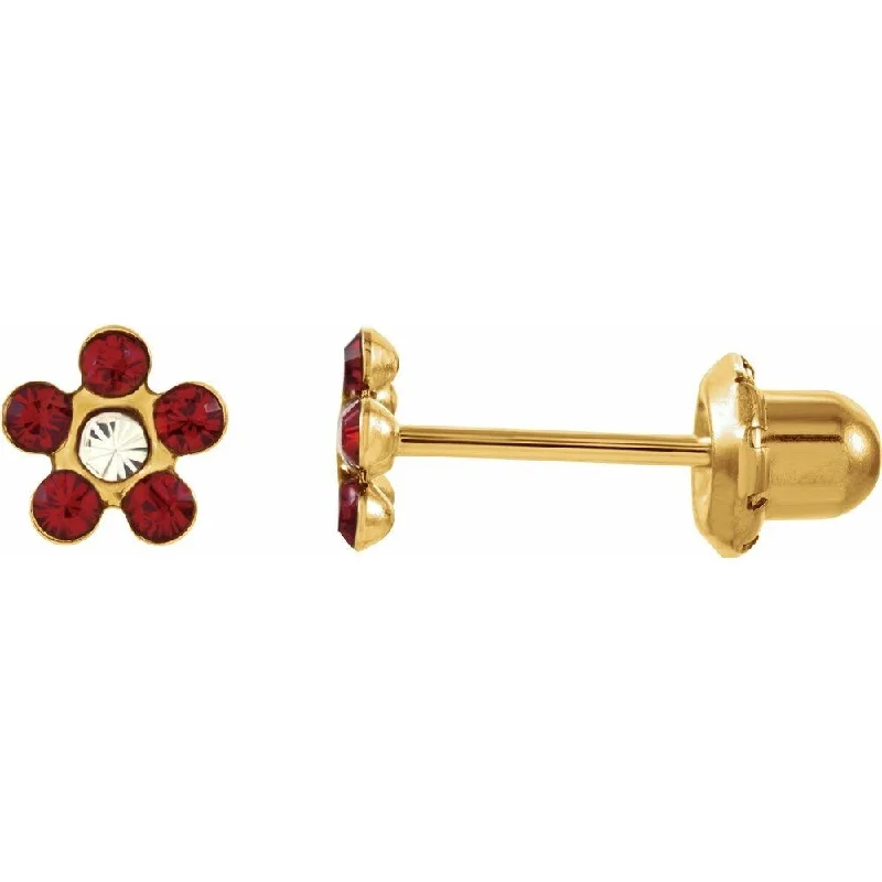 14k Yellow Gold Imitation Crystal January Birthstone Piercing Stud Earring for Women