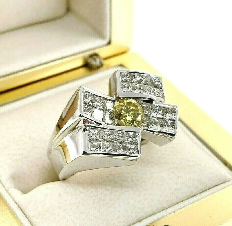 2.80 Carats t.w. White and Fancy Yellow Diamond Invisible Set Men's Ring 14K