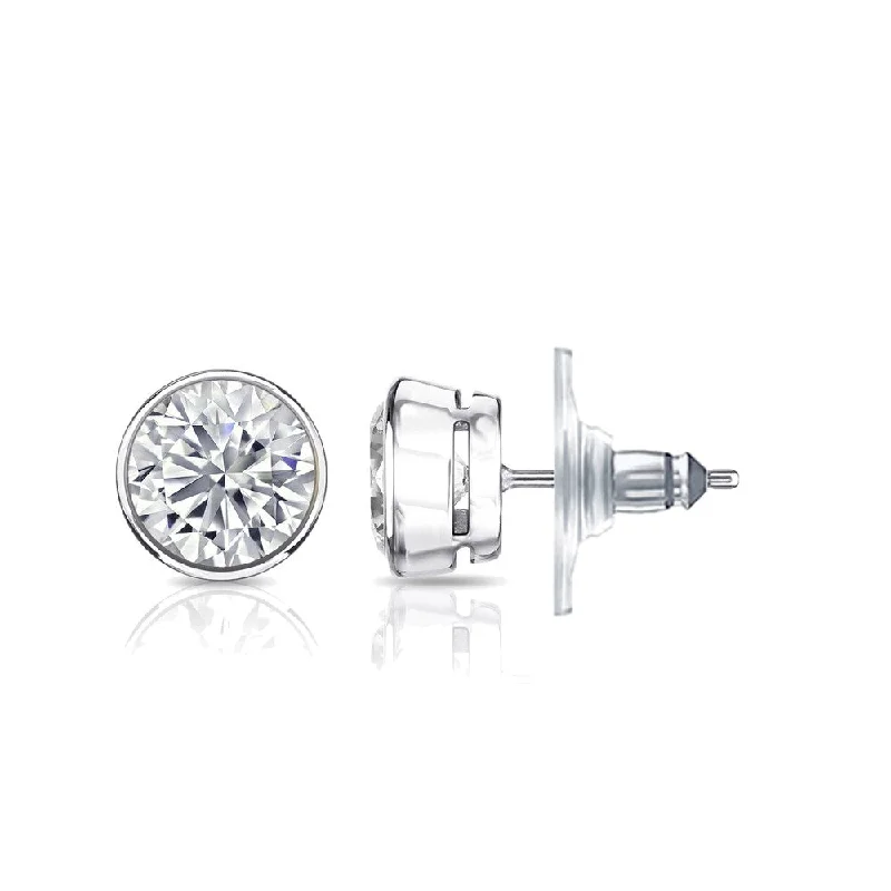 Auriya 14k Gold Certified 2.00 carat TDW Secure-Lock Bezel Set Round Diamond Stud Earrings