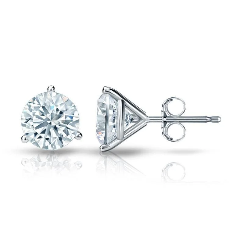 Auriya Platinum 1 1/4ctw 3 Prong Martini Set Round Diamond Stud Earrings GIA Certified