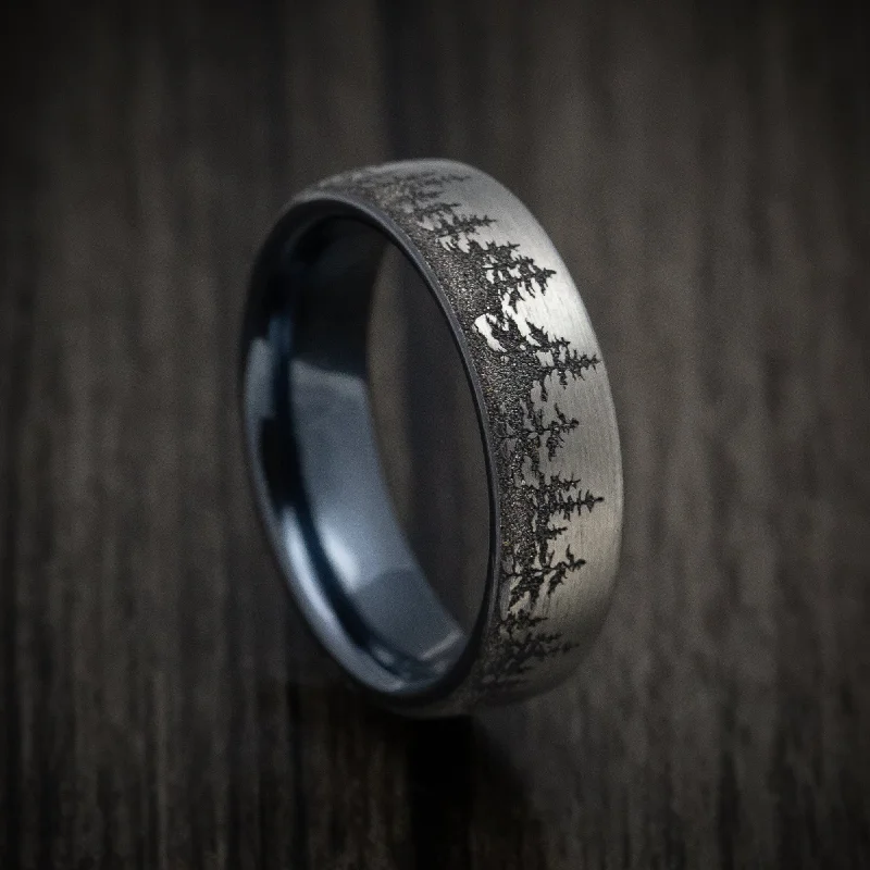 Black Titanium Spruce Pine Tree Men's Ring