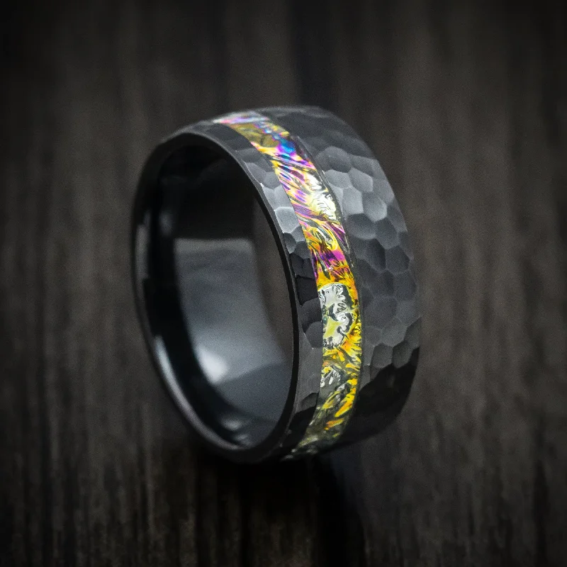 Black Zirconium and Dichrolam Inlay Men's Ring Custom Made Band