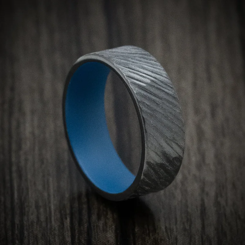 Black Zirconium Men's Ring with Angled Treebark Finish and Cerakote Sleeve