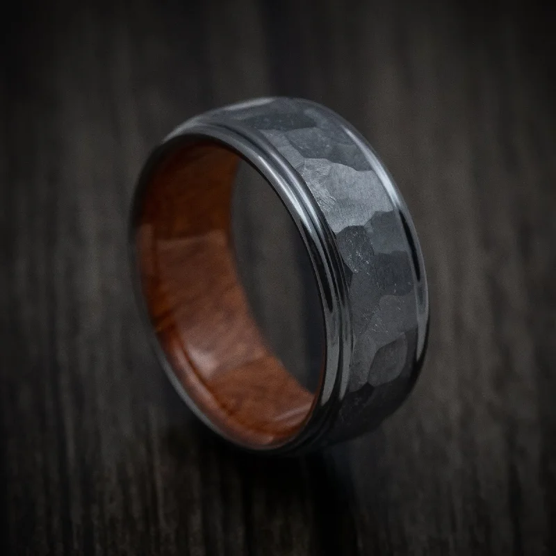 Black Zirconium Rock Finish Band with Wood Sleeve Custom Made Men's Ring