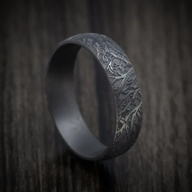 Darkened Tantalum Men's Ring with Tree Design Pattern