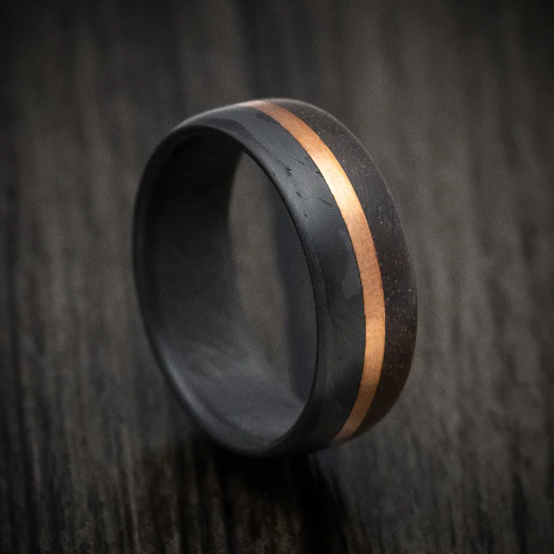 Carbon Fiber Men's Ring with Wood and 14K Gold Inlay Custom Made Band