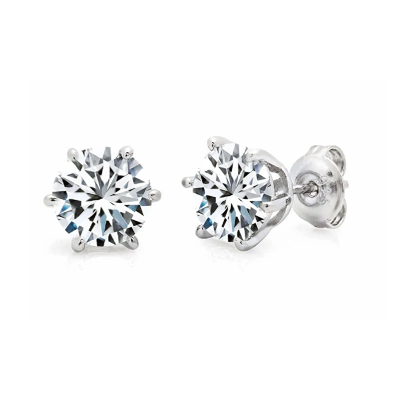 Crislu Platinum Plated Sterling Silver Round Cubic Zirconia Solitaire Stud Earrings