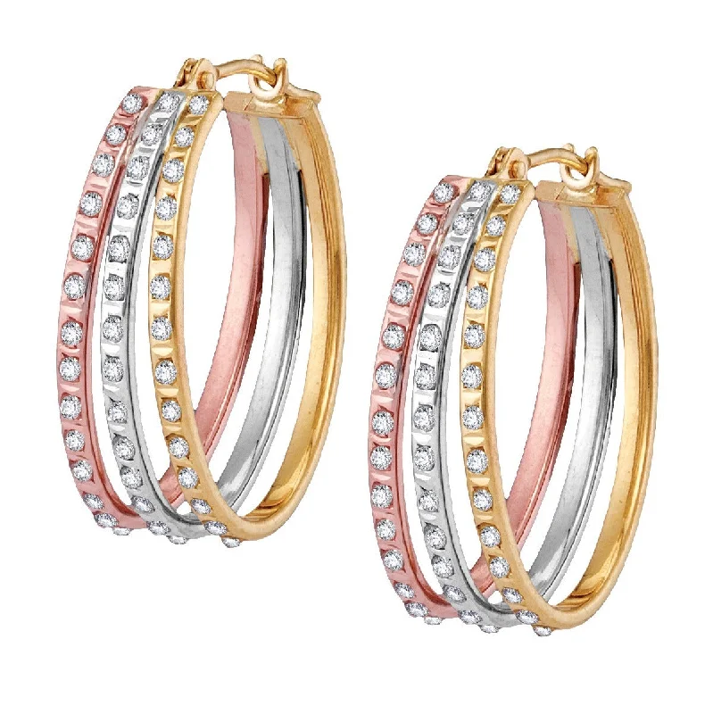 Diamond Fascination 14KT Gold Tri-Color 17X22MM Diamond Accent Hoop Earrings