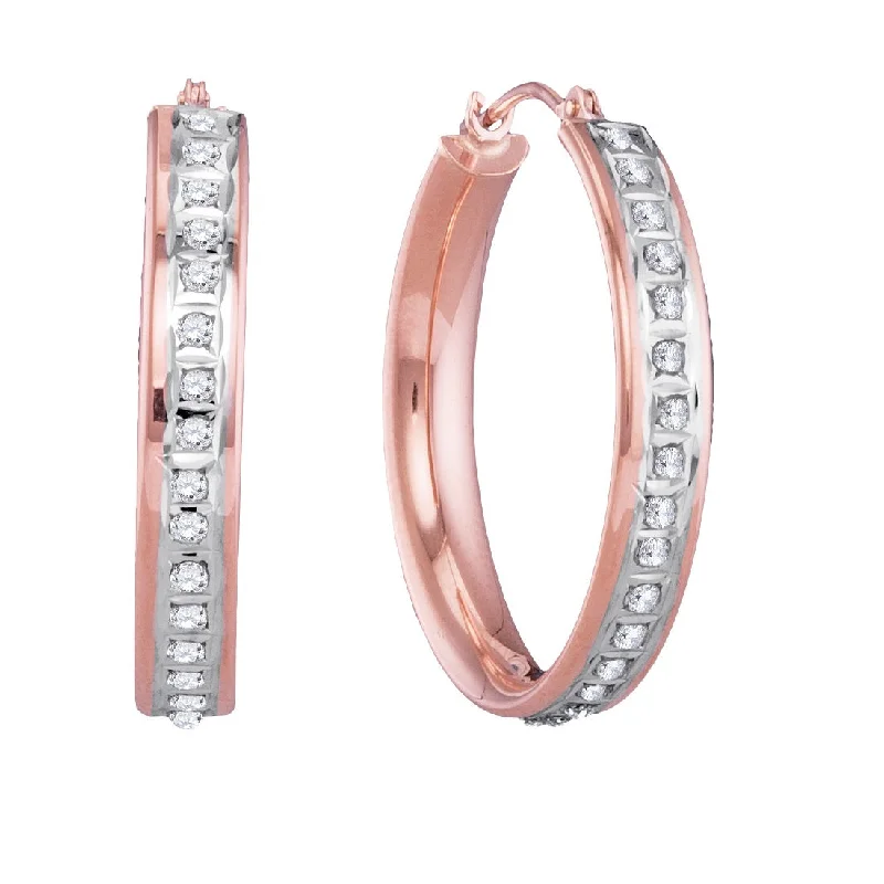 Diamond Fascination 14KT Rose Gold 25MM Diamond Accent Hoop Earrings