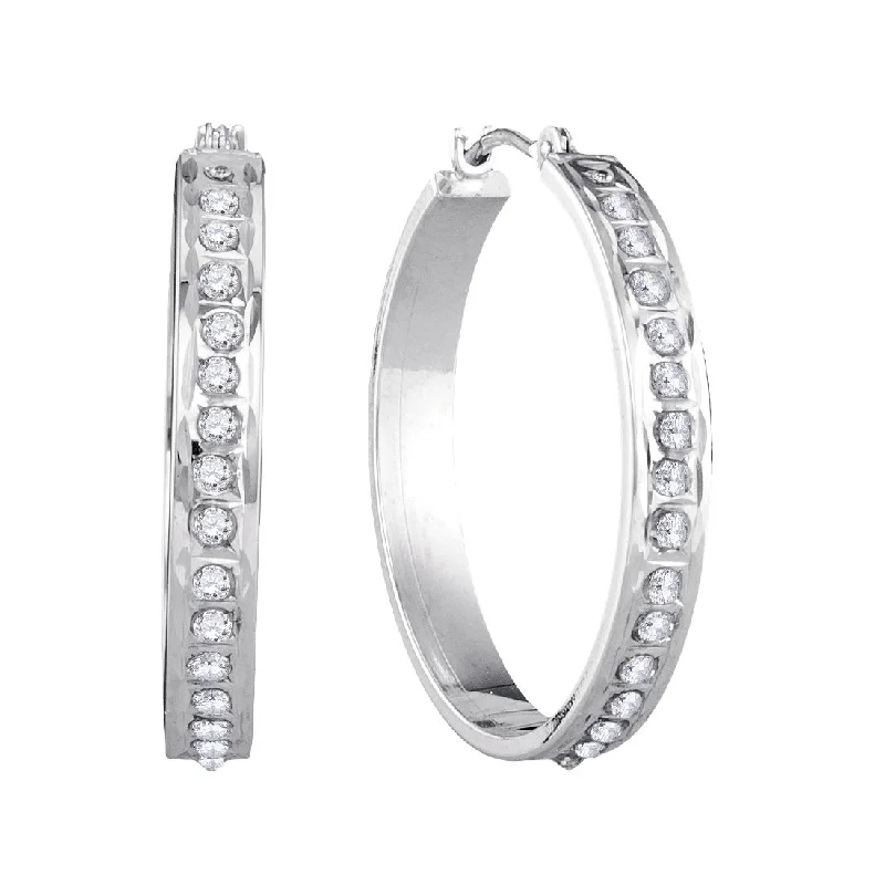 Diamond Fascination 14KT White Gold 25MM Diamond Accent Hoop Earrings