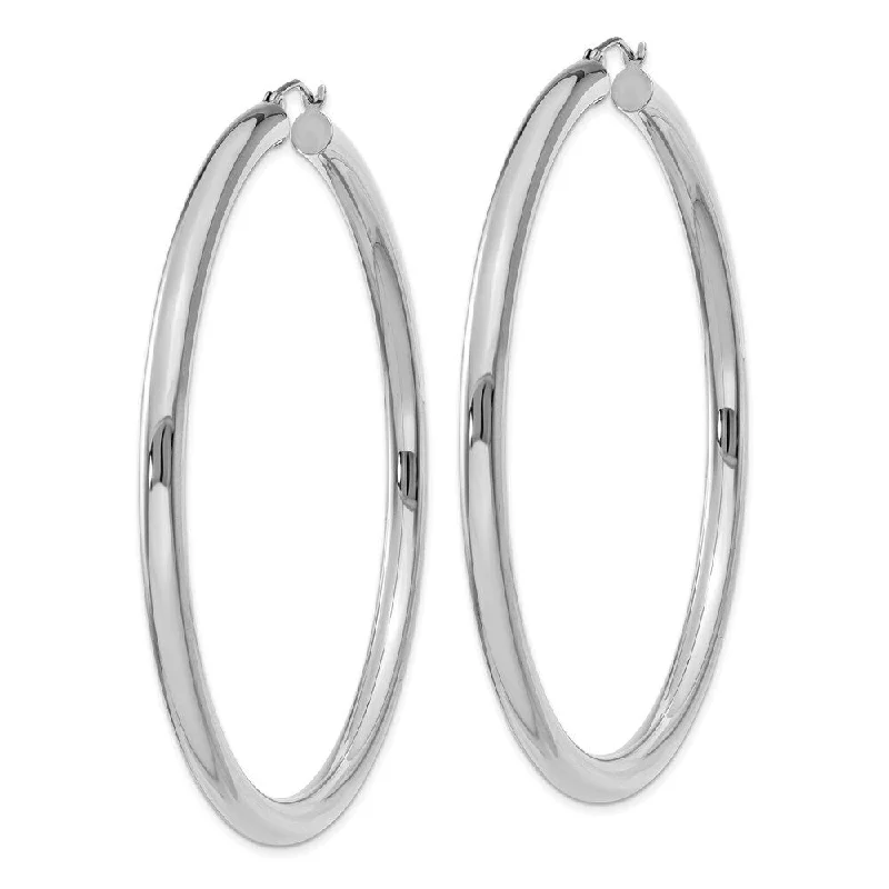 Diamond2Deal 14K White Gold Lightweight Round Hoop Earrings (L-65 mm, W-4 mm)