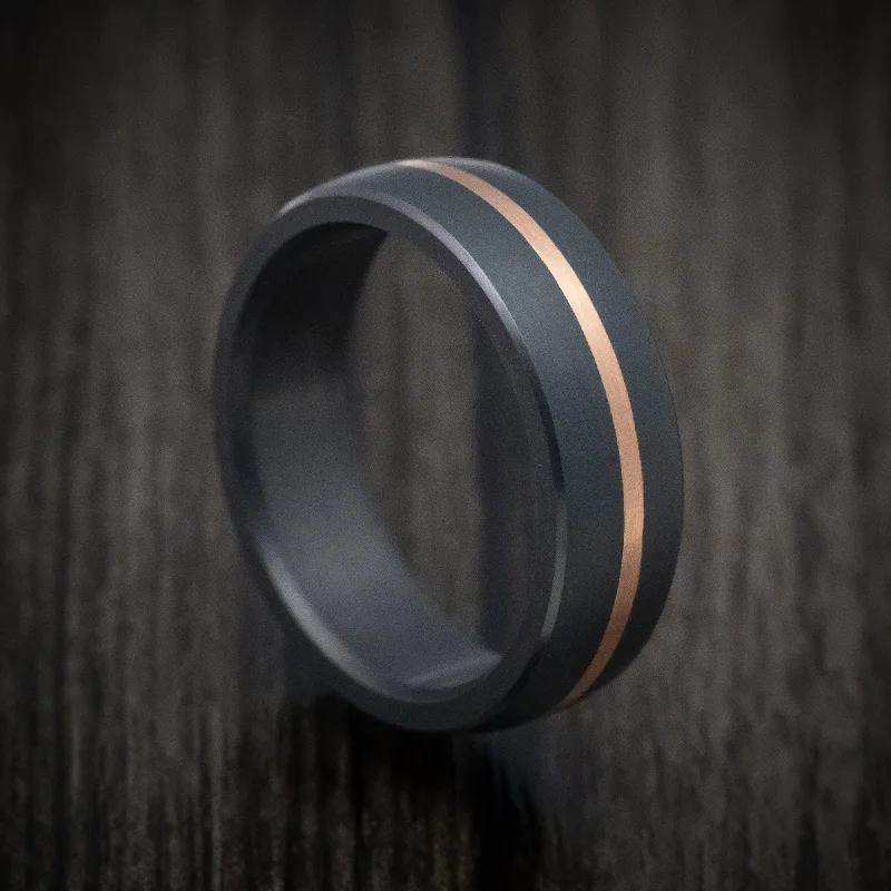 Elysium Black Diamond And 14K Rose Gold Men's Ring Custom Made Band with Matte Finish