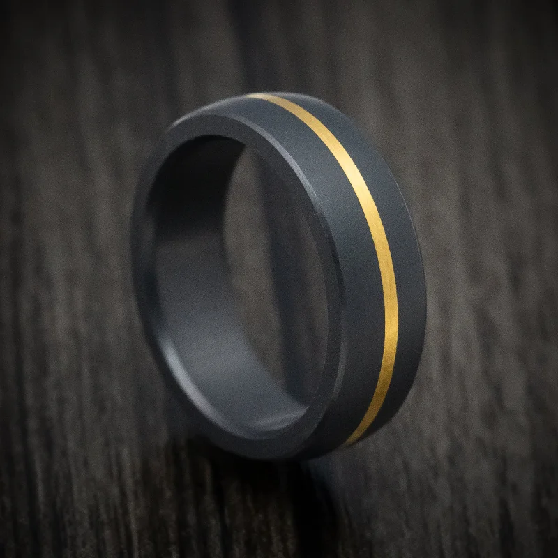 Elysium Black Diamond And 24K Yellow Gold Men's Ring Custom Made Band with Matte Finish