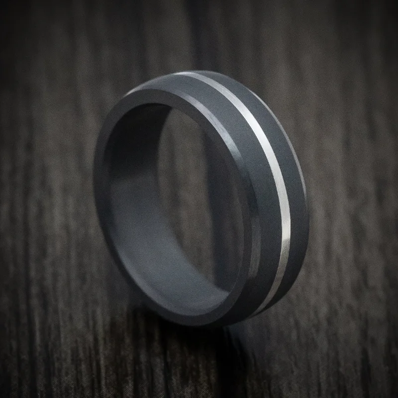 Elysium Black Diamond And Platinum Men's Ring Custom Made Band with Matte Finish