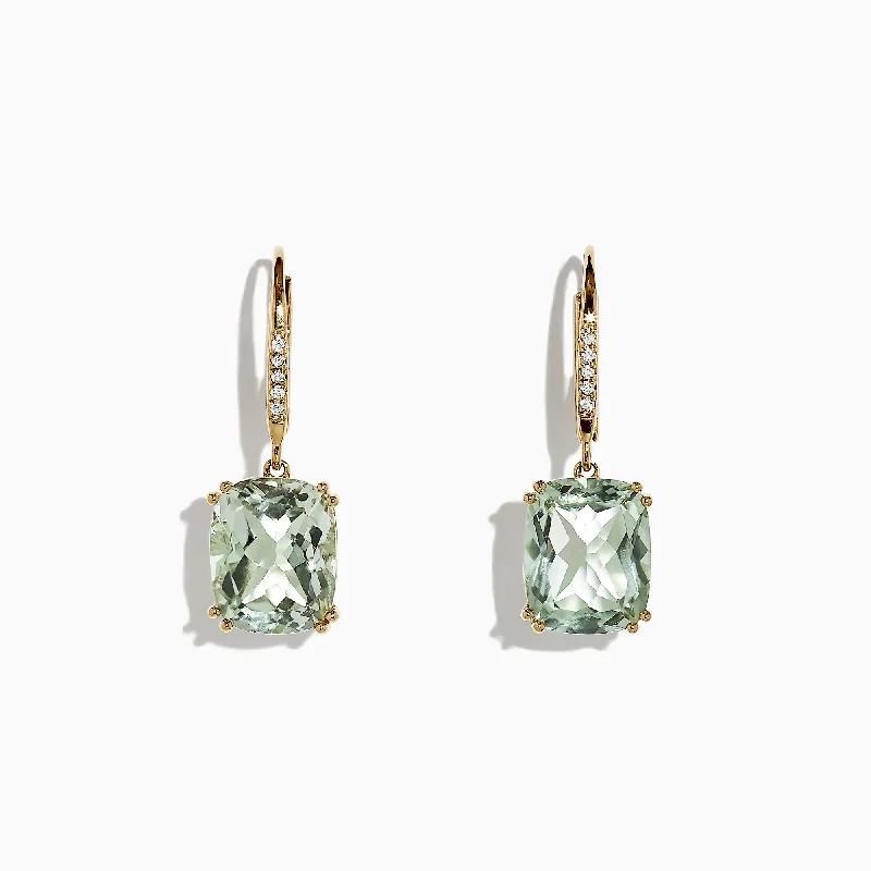 14K Yellow Gold Green Amethyst and Diamond Earrings, 8.34 TCW