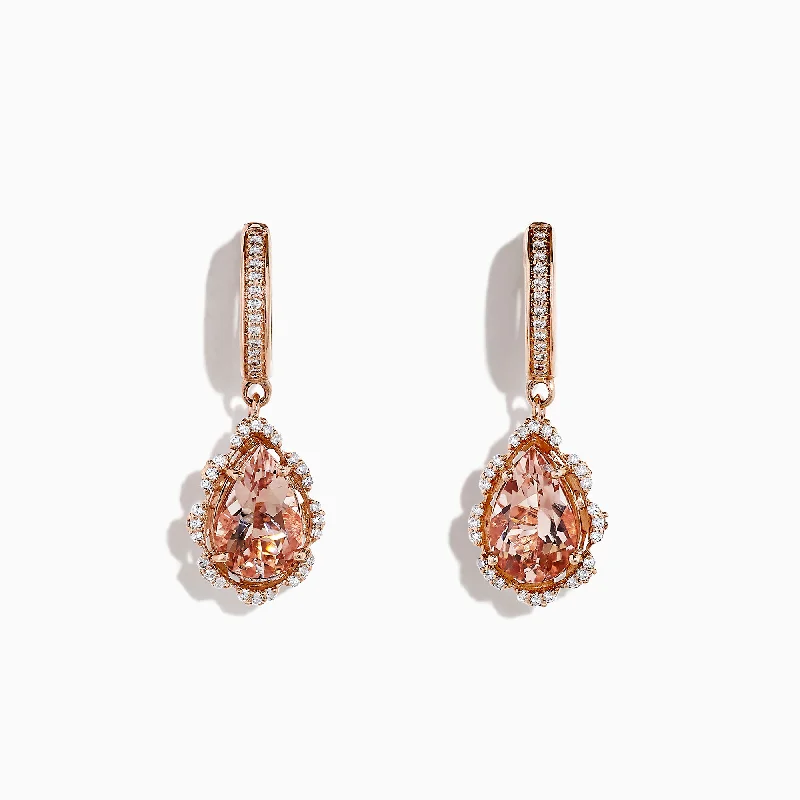 Blush 14K Rose Gold Morganite and Diamond Drop Earrings, 2.63 TCW