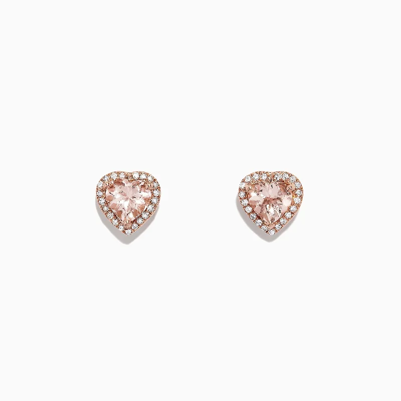 Blush 14K Rose Gold Morganite and Diamond Heart Earrings, 1.87 TCW