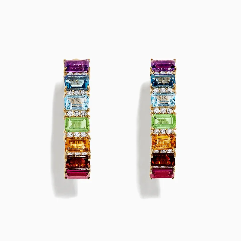 Mosaic 14K Yellow Gold Multi Gemstone and Diamond Earrings, 5.51 TCW