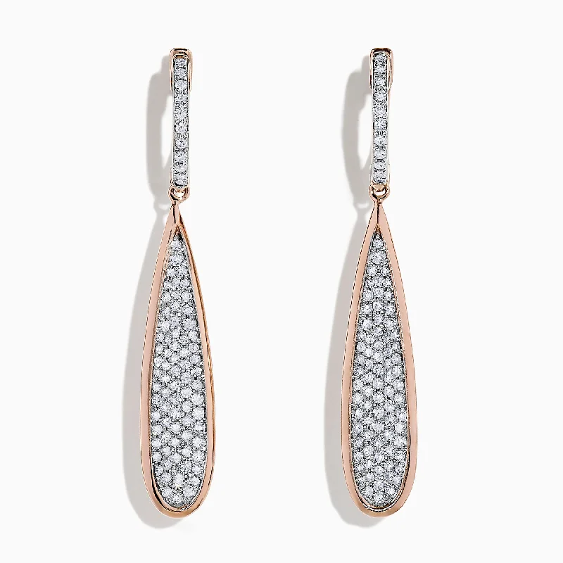 Pave Rose 14K Rose Gold Diamond Drop Earrings, 0.71 TCW