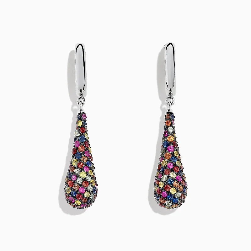 Splash Sterling Silver Multi Color Sapphire Drop Earrings, 4.10 TCW