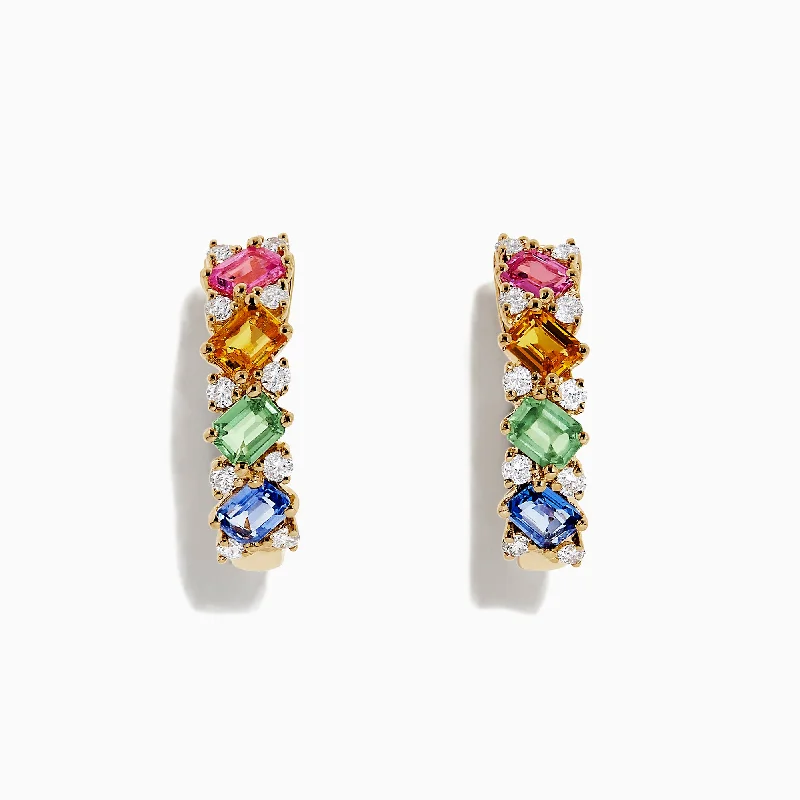 Watercolors 14K Gold Multi Sapphire and Diamond Earrings, 2.48 TCW