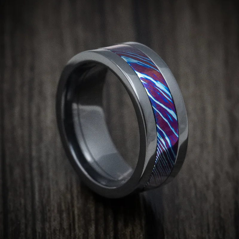 Kuro-Ti Twisted Titanium Black Zirconium Heat-Treated Men's Ring Custom Made Band