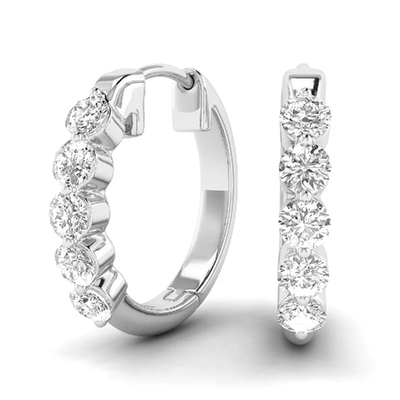 Marquee 1/2 Carat TW Five Stone Classic Diamond Hoop Earrings in 14K White Gold