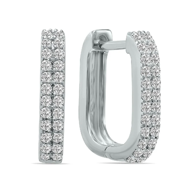 Marquee 1/4 CTW Oval Lab Grown Diamond Huggies Hoop Earrings in 10K White Gold (F-G Color, VS1- VS2 Clarity)