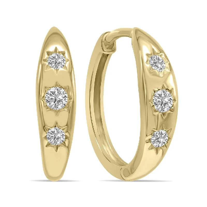 Marquee 1/5 CTW Three Stone Lab Grown Diamond Huggies Hoop Earrings in 10K Yellow Gold (F-G Color, VS1- VS2 Clarity)