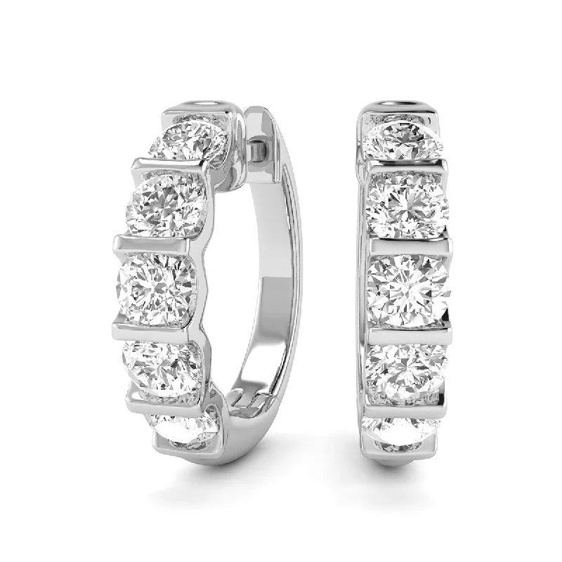 Marquee 1 Carat TW Natural Channel Set Diamond Hoop Earrings in 14K White Gold