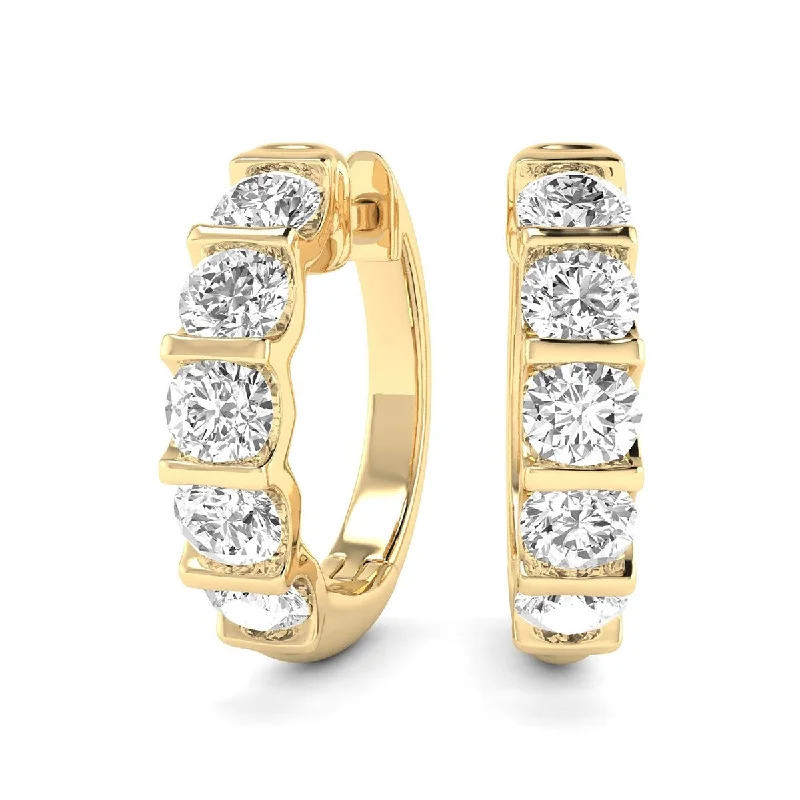 Marquee 1 Carat TW Natural Channel Set Diamond Hoop Earrings in 14K Yellow Gold