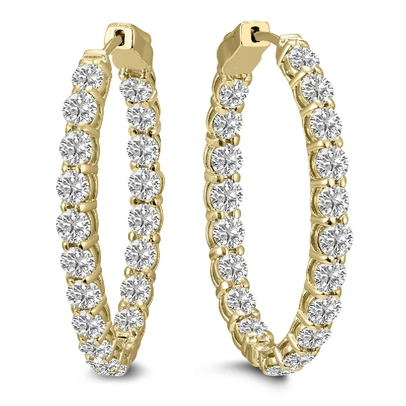 Marquee 10 Carat TW Oval Lab Grown Diamond Hoop Earrings in 14K Yellow Gold