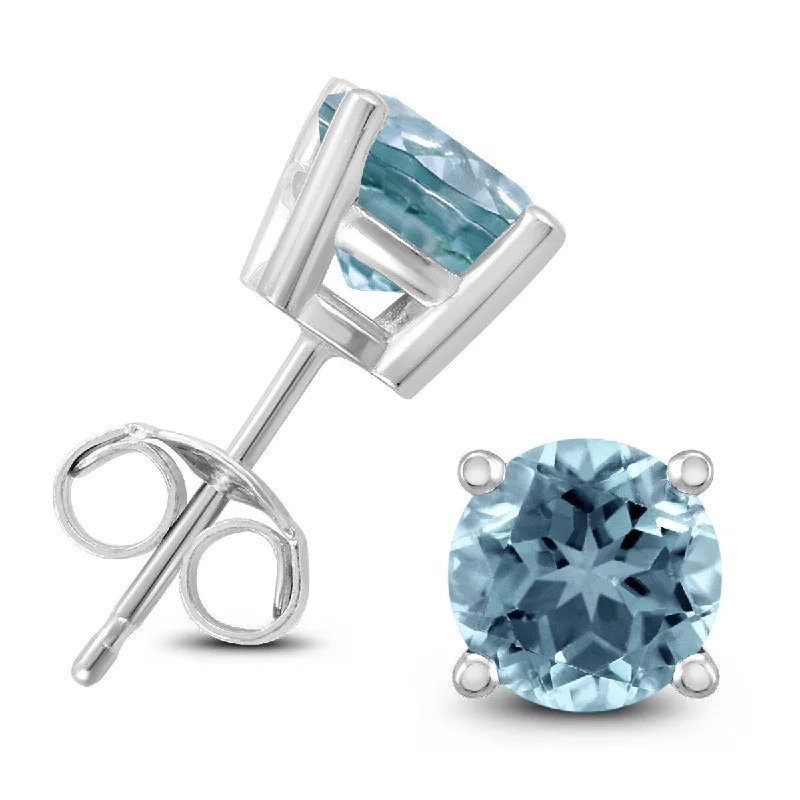 Marquee 14K White Gold 4MM Round Aquamarine Earrings