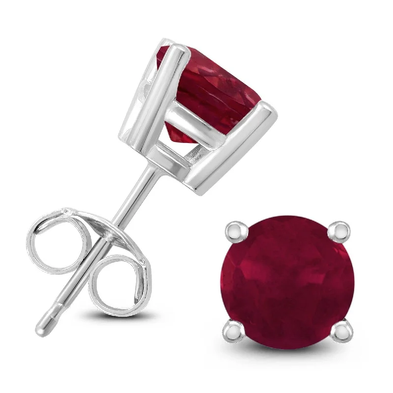 Marquee 14K White Gold 4MM Round Ruby Earrings