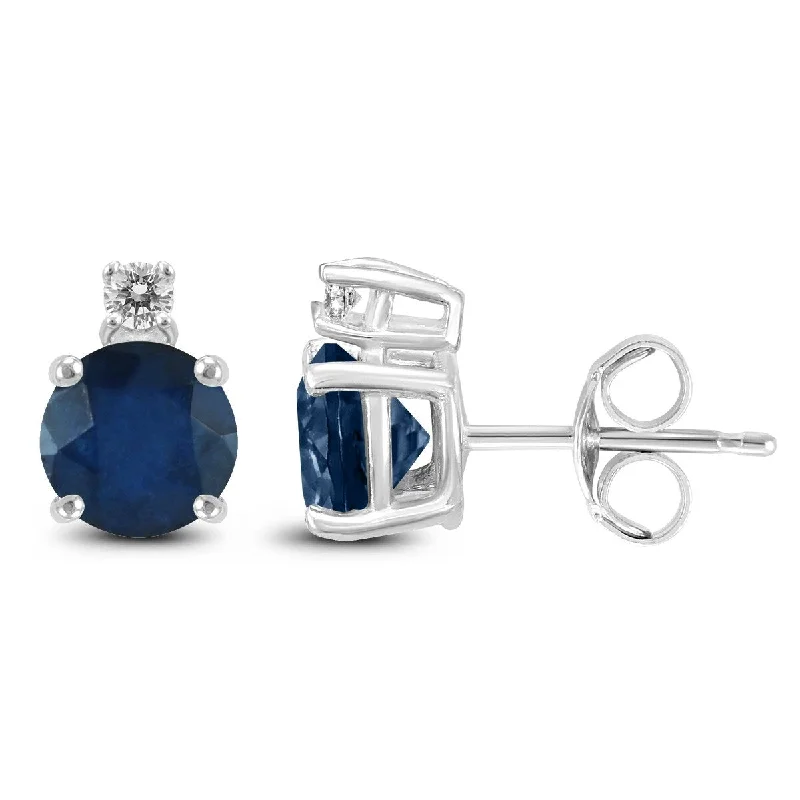 Marquee 14K White Gold 4MM Round Sapphire and Diamond Earrings