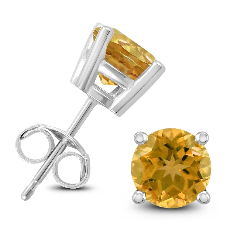 Marquee 14K White Gold 5MM Round Citrine Earrings