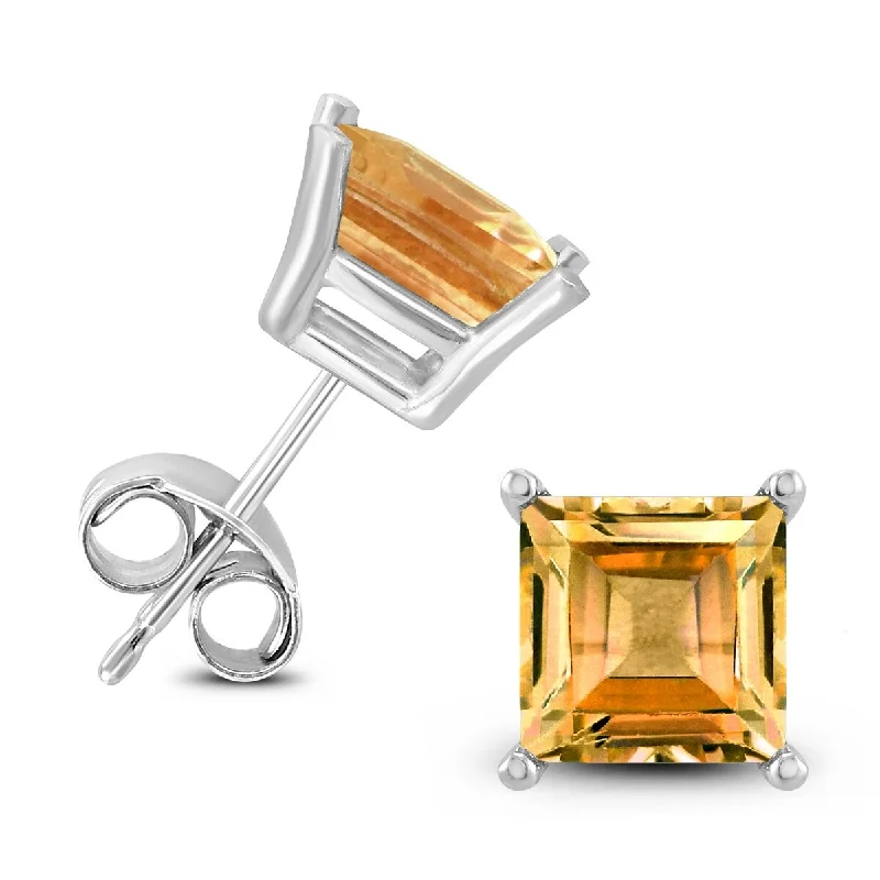 Marquee 14K White Gold 5MM Square Citrine Earrings