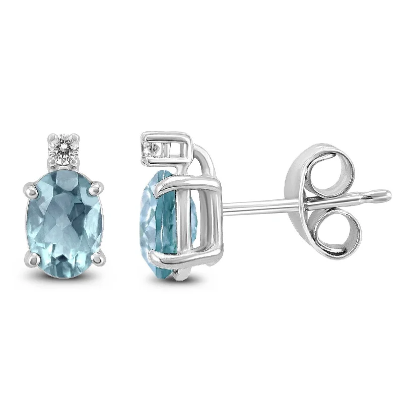 Marquee 14K White Gold 5x3MM Oval Aquamarine and Diamond Earrings